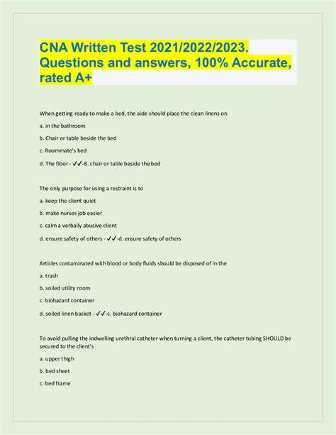Free Printable Cna Practice Test With Answers Skyrocket Your Chances Of