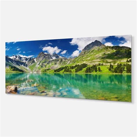 Designart Bright Day Mountain Lake Photography Metal Wall Art In The