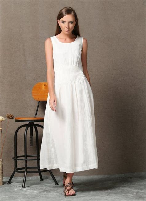 White Linen Dress Long Linen Dress Sleeveless Linen Tank Etsy In 2021
