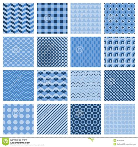 Set Of Seamless Geometric Patterns In Blue Stock Vector Image 41860964