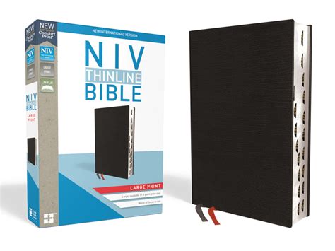 Niv Thinline Bible Large Print Bonded Leather Black Indexed Red