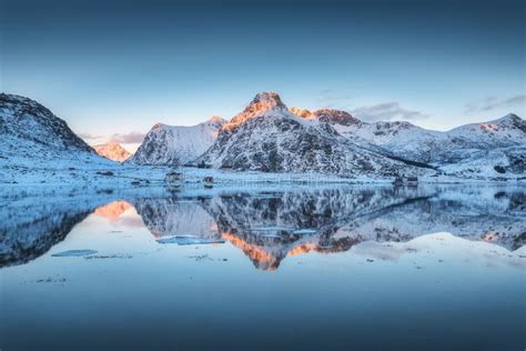 Mountains And Reflection In Water Sunset Stock Image Image Of