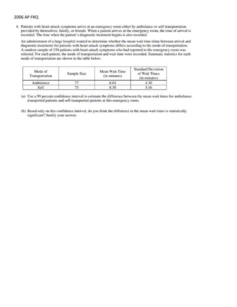 2006 AP FRQ - AP Statistics Homework 2006 FRQ - BPA 111 - 2006 AP FRQ