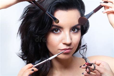 Makeup Beauty Face Glamorous Female With Facial Cosmetics Stock Photo