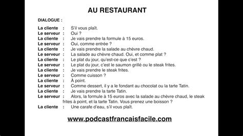 dialogue debutant au restaurant delf A1 - YouTube