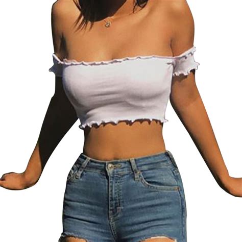 Sexy Off The Shoulder Crop Top Summer Women Tops White Crochet Workout Elegant Short Tank