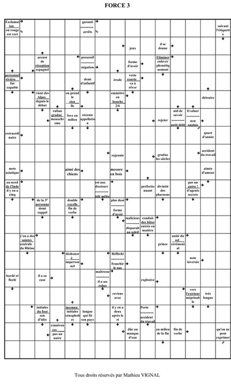 De nouveaux mots fléchés de ce niveau sont proposés les solutions proposées pour la définition sans force de mots fléchés et mots croisés ainsi que les synonymes existants. mots fleches gratuits force 3 a imprimer