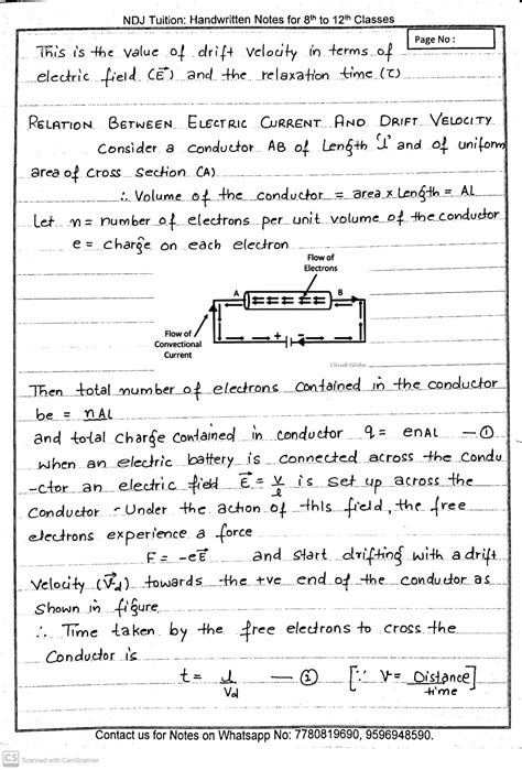 Current Electricity Class Th Handwritten Notes Cbse Ndj Tuition