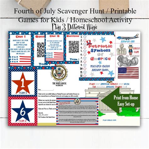 Print our cute stickers and boards for the kids to play 4th of july bingo! Fourth of July Scavenger Hunt / 4th of July Trivia/ Printable | Etsy in 2020 | Printable games ...