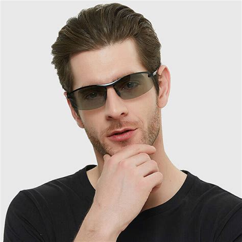 Men Photochromic Sunglasses Transition Lens Rimless Glasses Hd Polarized Eyewear Ebay