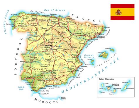 Das königreich spanien ist bekannt für seine kulturellen und natürlichen sehenswürdigkeiten, mit schönen stränden und bergen sowie schlössern und mittelalterlichen dörfern. Spanien Physische Karte der Erleichterung - OrangeSmile.com