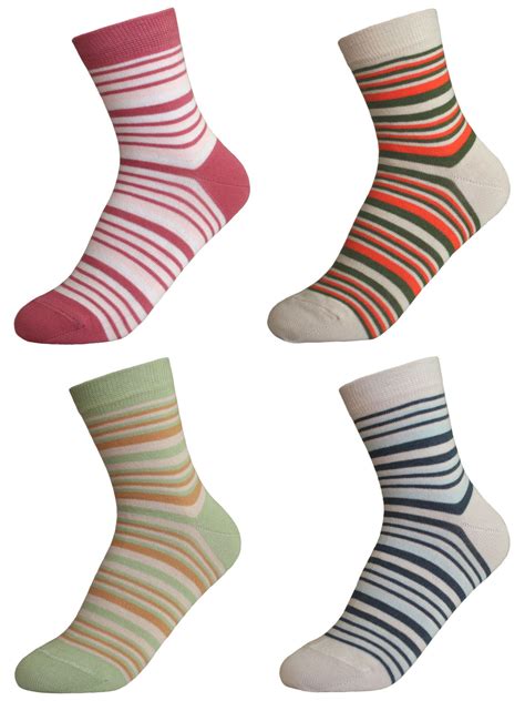 Womens Striped Colorful Fun 85 Cotton Ankle Socks Pack Of 4