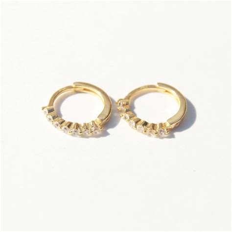 Small Cz Gold Hoops Tiny Gold Hoop Earrings Small Hoop Etsy