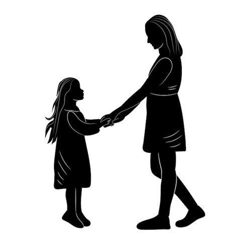 Premium Vector Silhouette Mom And Daughter Holding Hands Isolated Vector