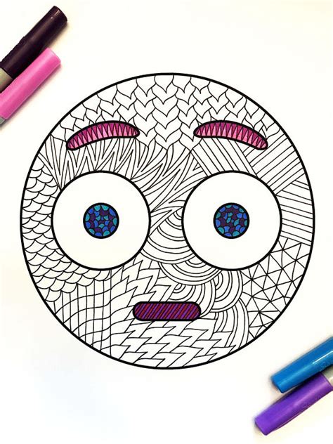 Print the resulting pdf with full color emojis. Surprised Emoji - PDF Zentangle Coloring Page | Emoji ...