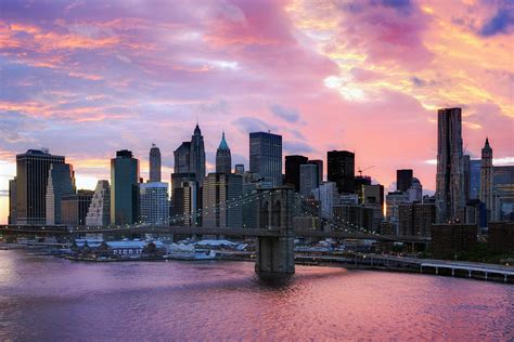 Sunset Over Lower Manhattan New York By Andrew C Mace