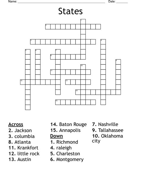 States Crossword Wordmint