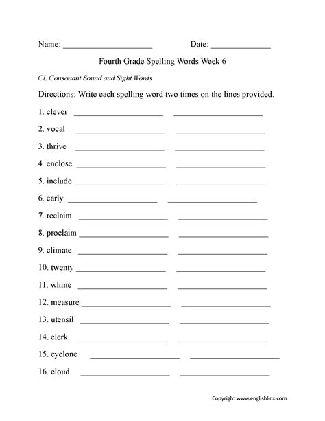Fourth Grade Spelling Words Worksheets
