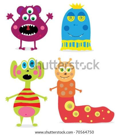 Set Cute Cartoon Monsters Vector Illustration Stock Vector