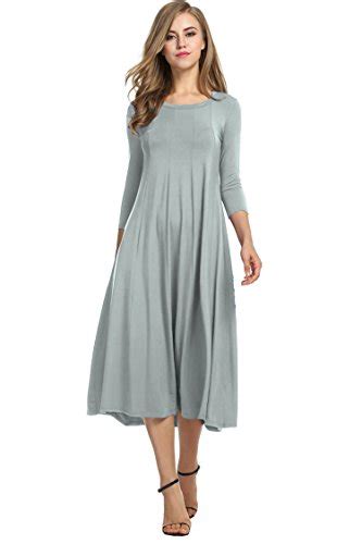 Hotouch Womens 34 Sleeve A Line And Flare Midi Long Dress Gray L