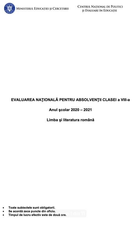 Inquam photos / octav ganea. Subiecte Evaluare Nationala 2021 Romana