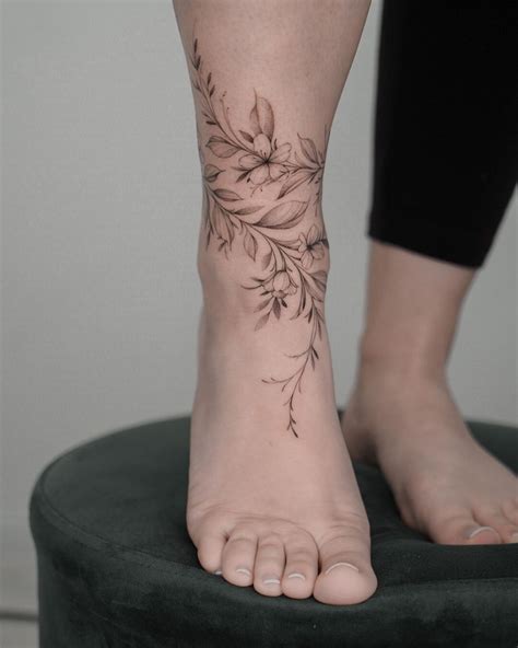 Freehand Magic Wildflowers Ankle Cuff Tattoo Back Of Ankle Tattoo Flower Tattoo On Ankle Foot
