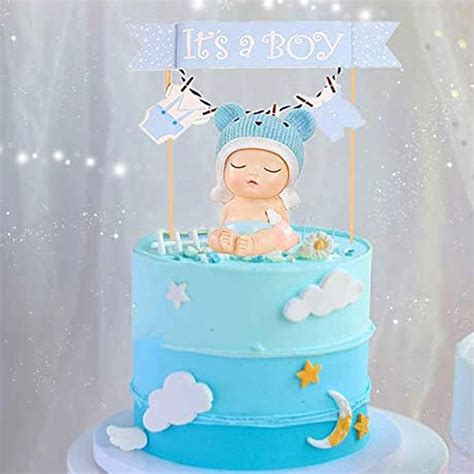 Jevenis 2 Pcs Blue Baby Boy Cake Decoration Boy Cake