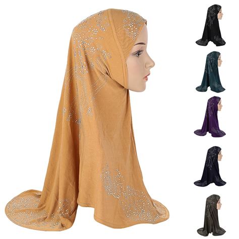 Rhinestone Hijab Muslim Women One Piece Amira Islamic Headscarf Shawl Wrap Khimar Arab Prayer
