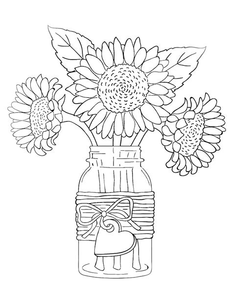 It is yellow color flowers. Printable Sunflowers in Vase coloring page for both ...