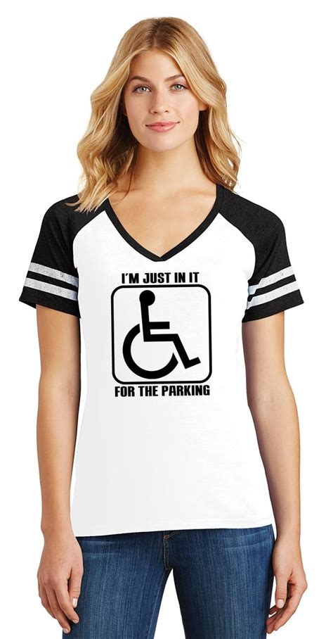 Ladies Im Just In It For Parking Funny Handicap Humor Shirt Game V Neck Tee Ebay