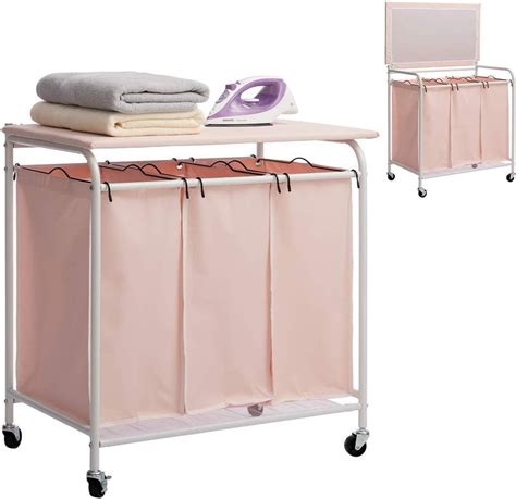 Artall Heavy Duty Laundry Sorter Cart With Ironing Board And Wheels