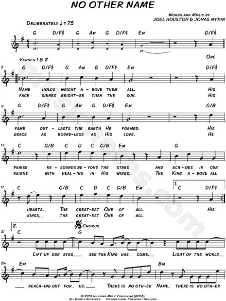 They are available for educational purposes including private study, scholarship, research or language learning purposes. Hillsong "No Other Name" Sheet Music (Leadsheet) in G ...