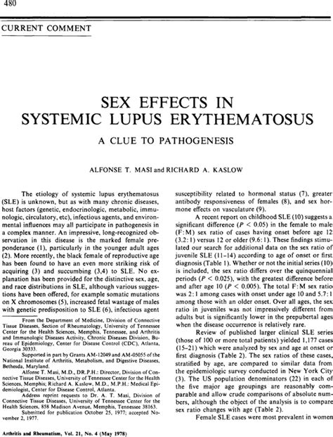 Sex Effects In Systemic Lupus Erythematosus A Clue To Pathogenesis