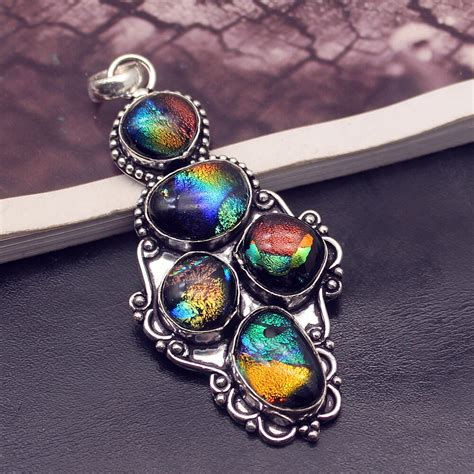 Beautiful Antique New Dichroic Glass 925 Sterling Silver Color Charms Pendant Necklace Jewelry 3