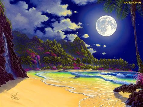 Tapety Zdjęcia Góry Księżyc Plaża Noc Morze