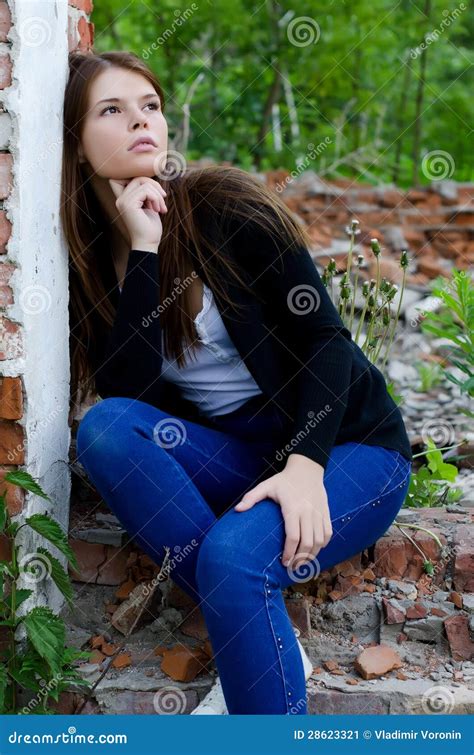 Lady Leaning Against An Wall Stock Image Image Of Glamourous Lady