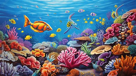 Craft A Scene Of A Colorful And Vibrant Coral Reef Teeming With Marine