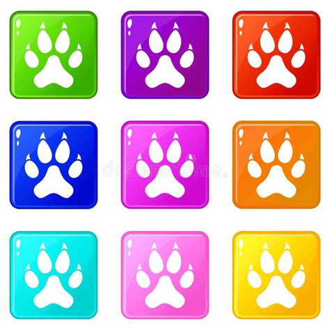 Cat Paw Icons 9 Set Stock Vector Illustration Of Icon 96153500
