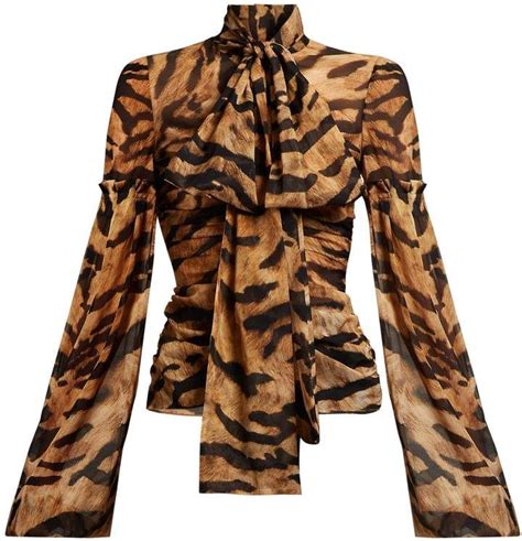 Tiger Print Silk Blend Chiffon Blouse Dolce Gabbana