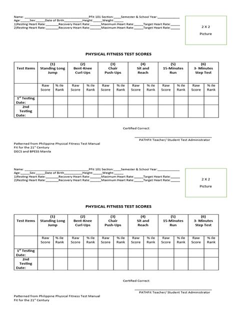 Physical Fitness Test Score Sheet Pdf