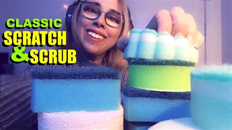 asmr classic sponge scratching and rubbing with 9 foam scour sponges no talking youtube