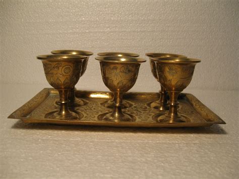 Vintage Communion Cups And Tray Brass Cups Brass Tray Shot