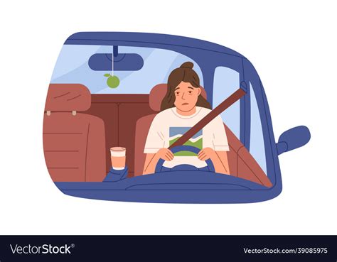 Sleepy Tired Woman Driver In Car Drowsy Asleep Vector Image