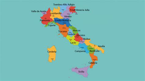 Mapa Político De Italia Regiones Y Capitales