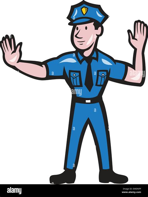 Traffic Policeman Stop Hand Signal Cartoon Stock Vector Art