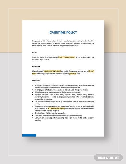 This form has to be completed by : Company Overtime Policy Template - Word | Google Docs ...