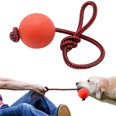 Solid Rubber Dog Chew Toys Pet Ball Tug Toy Tooth Cleaning Chewing