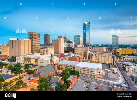 Oklahoma City Oklahoma Usa Downtown Skyline At Twilight Stock Photo