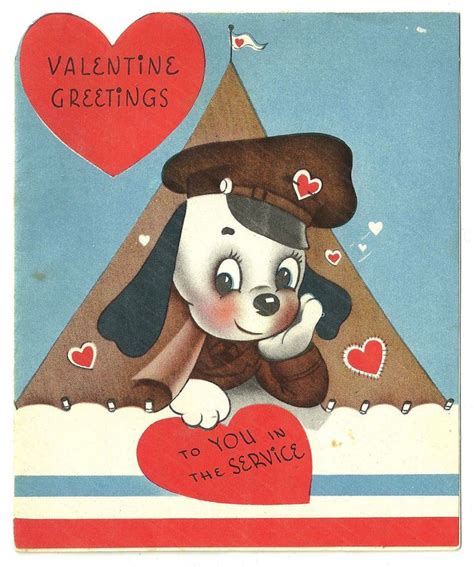 Vintage Wwii Army Soldier Theme To You In The Service Valentine Greeting Card Forgetmenot