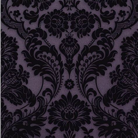 Graham And Brown Gothic Damask Flock Plum Removable Wallpaper 106586